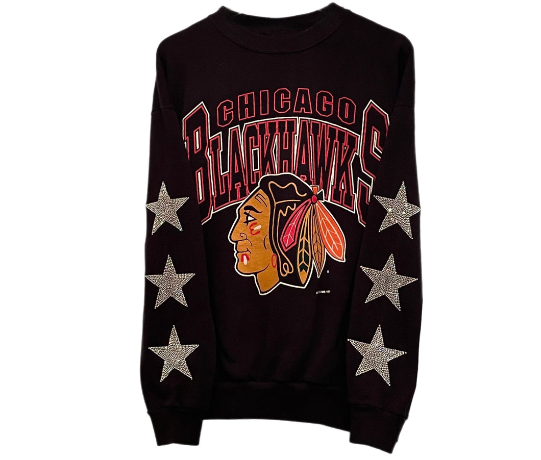 Chicago Blackhawks, NHL One of a KIND Vintage Sweatshirt with Three Crystal Star Design