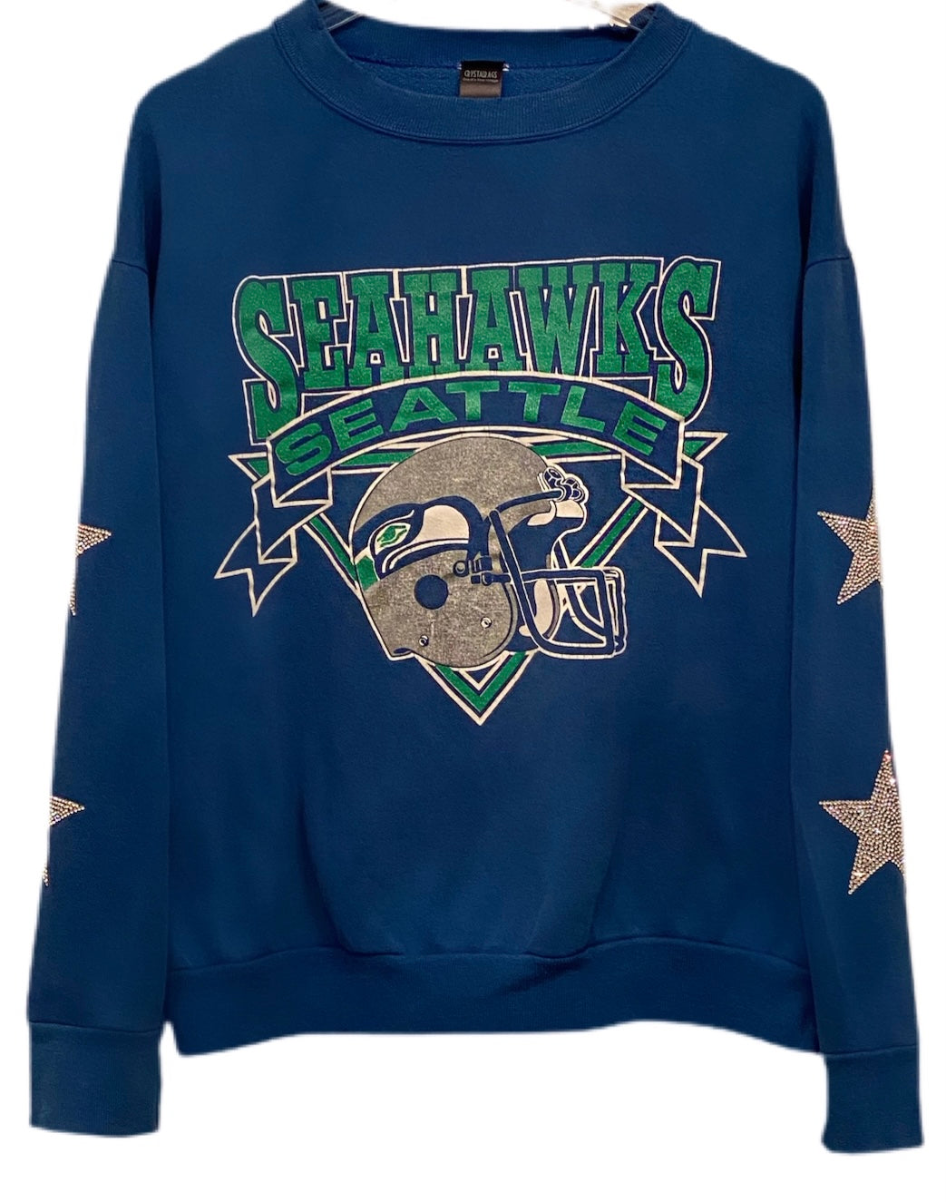 ShopCrystalRags Seattle Seahawks, NFL One of A Kind Vintage Sweatshirt with Crystal Star Design