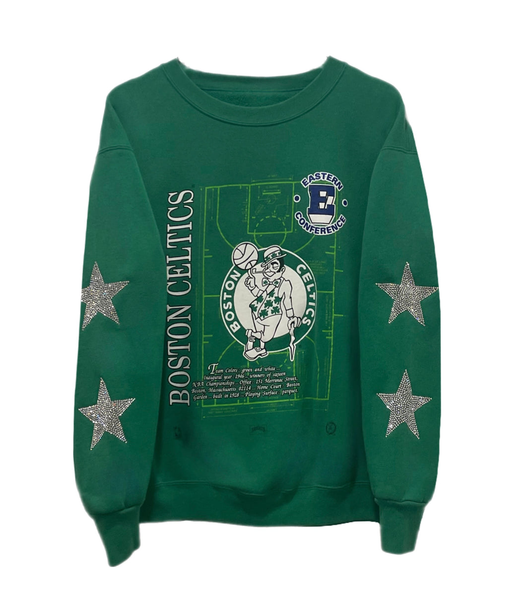 Boston Celtics, Basketball One of a KIND Vintage Sweatshirt with Crystal Star Design