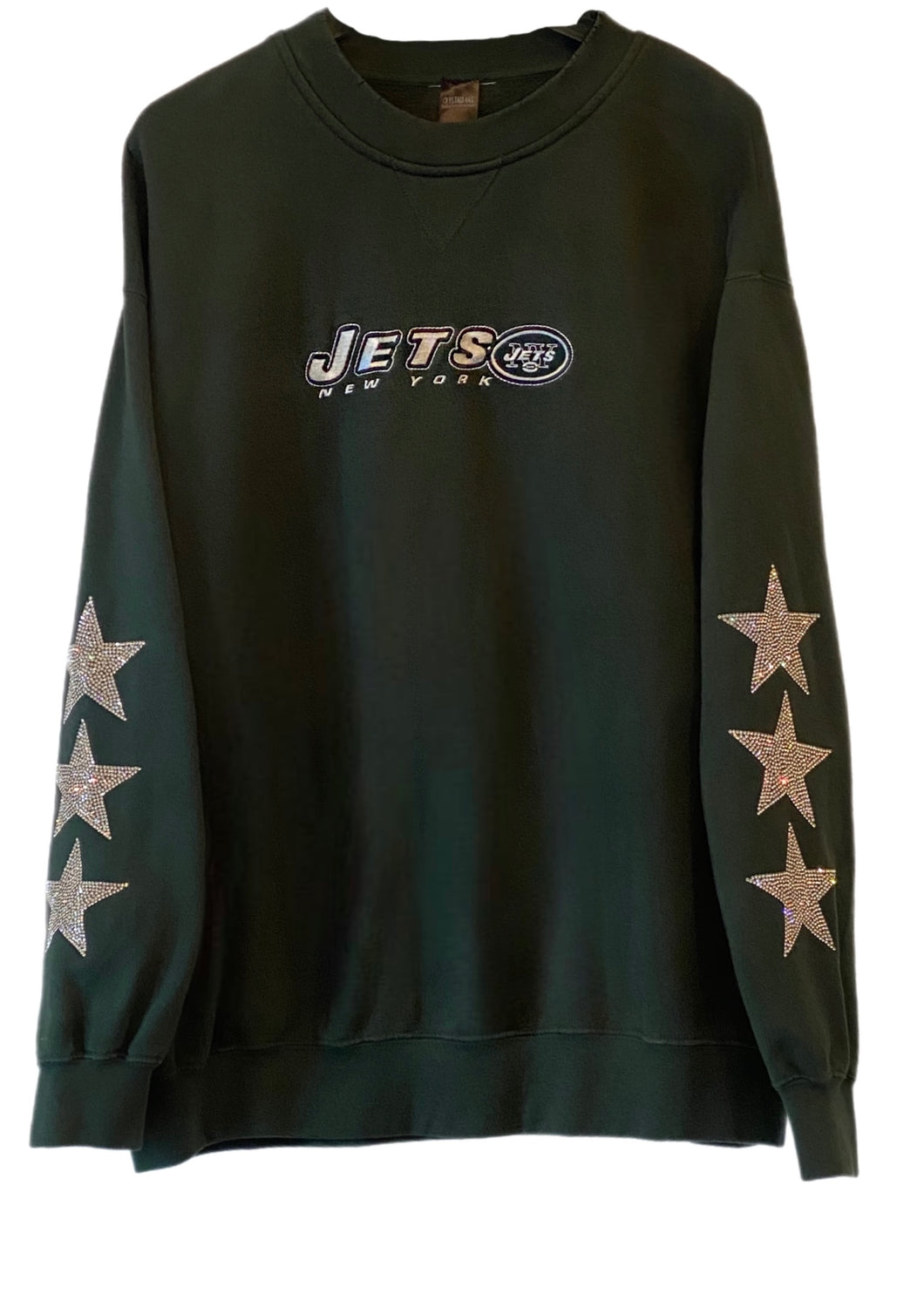 NY Jets, NFL One of a KIND Vintage Sweatshirt with Three Crystal Star Design