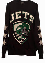 Load image into Gallery viewer, NY Jets, NFL One of a KIND Vintage Sweatshirt with Three Crystal Star Design, Custom Crystal Name &amp; #
