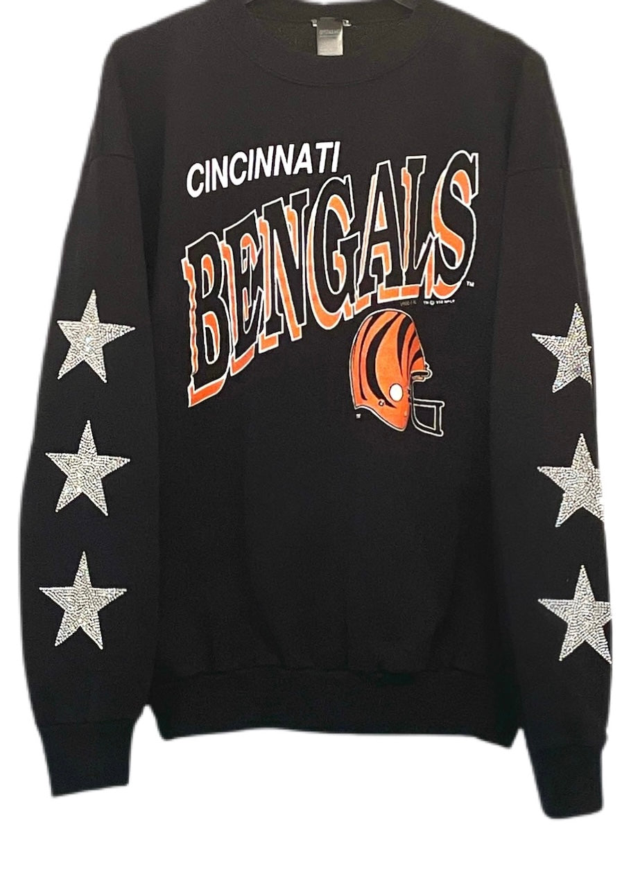 Cincinnati Bengals, NFL One of a KIND Vintage Sweatshirt with Three Crystal Star Design