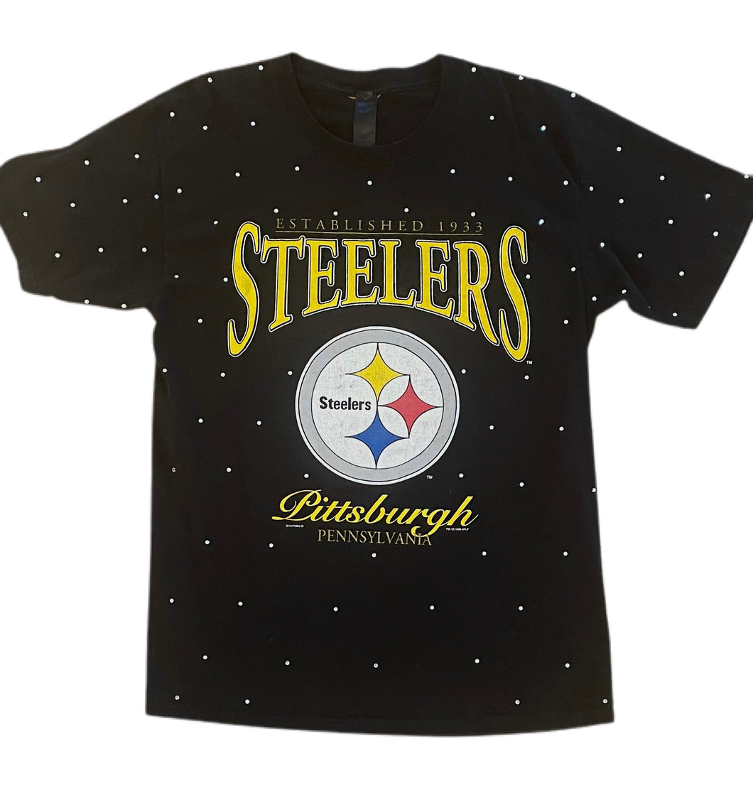 Pittsburgh Steelers, NFL One of a KIND Vintage Tee with Overall Crystal Design.