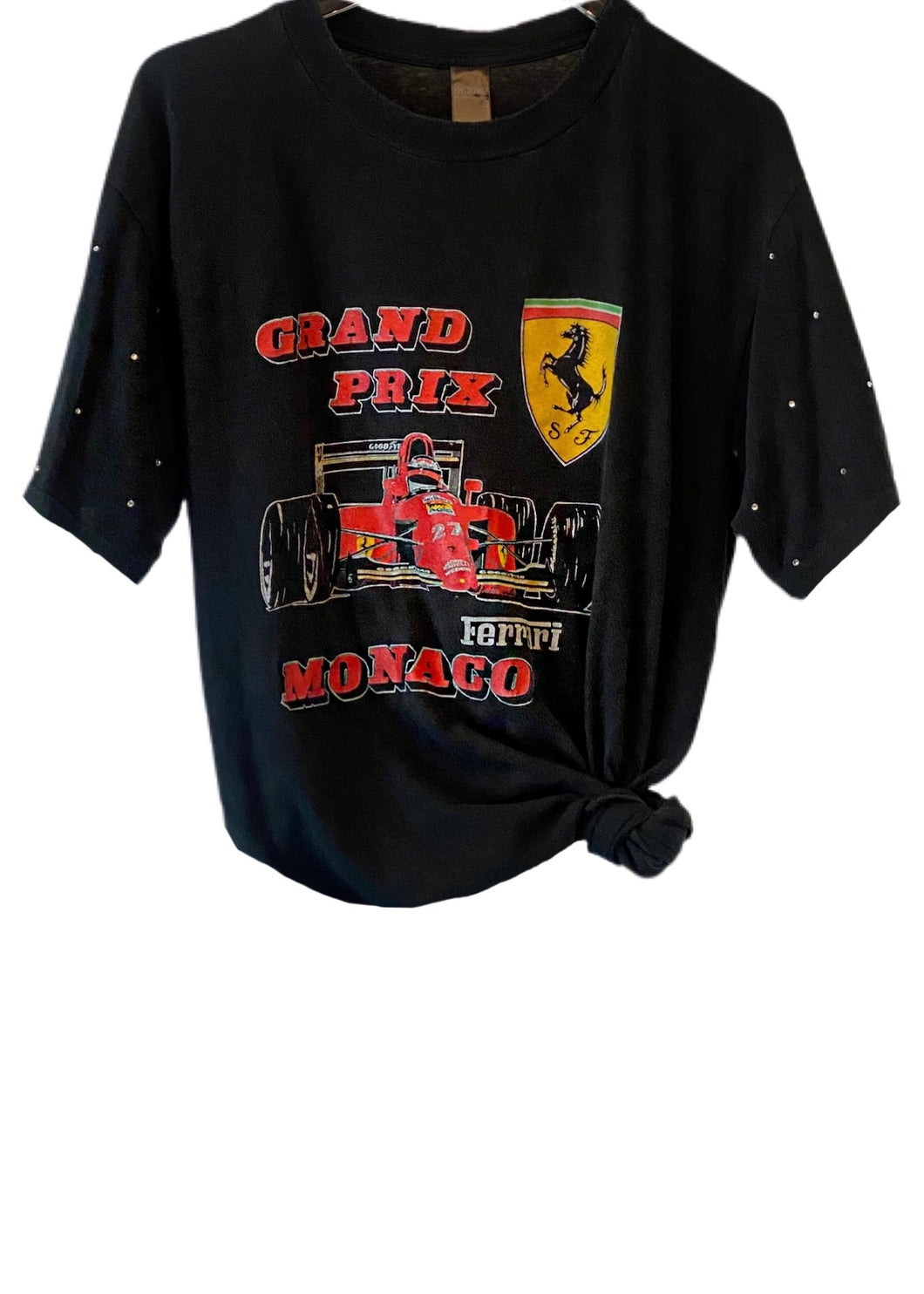 Grand Prix Monaco, “Rare Find” One of a KIND Vintage Ferrari Tee with Crystal Design on Sleeves