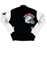 Load image into Gallery viewer, Miami Dolphins, NFL “Rare Find” One of a KIND Vintage Letterman’s Jacket with Crystal Star Design, Patches, Custom Name &amp; Number
