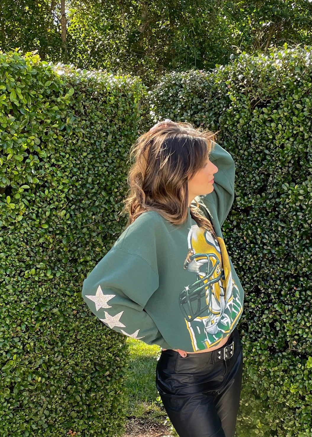 Green Bay Packers, NFL One of a KIND Vintage Sweatshirt with Three Crystal Star Design