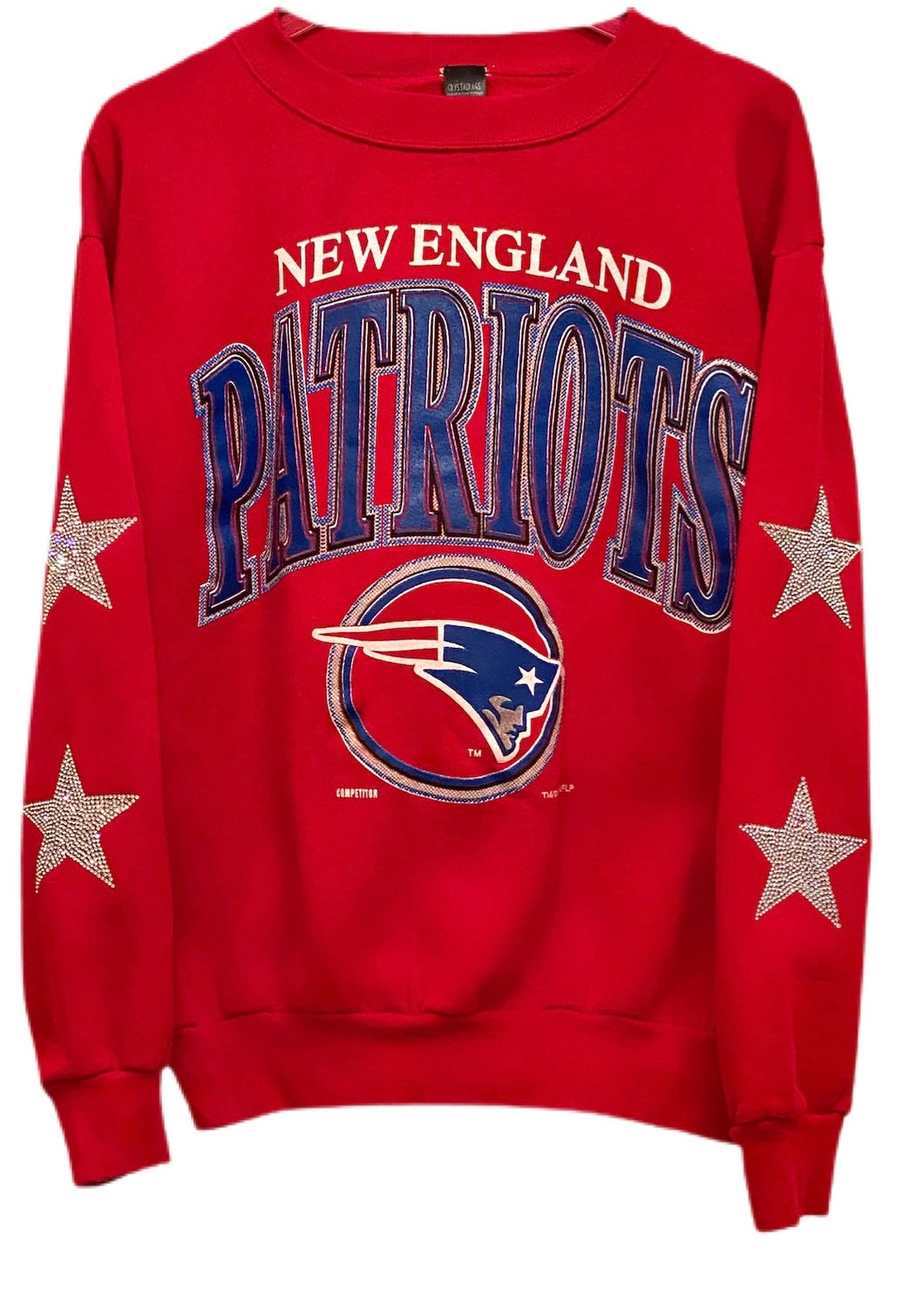New England Patriots, NFL One of a KIND Vintage Sweatshirt with Crystal Star Design with Custom Crystal Name & #