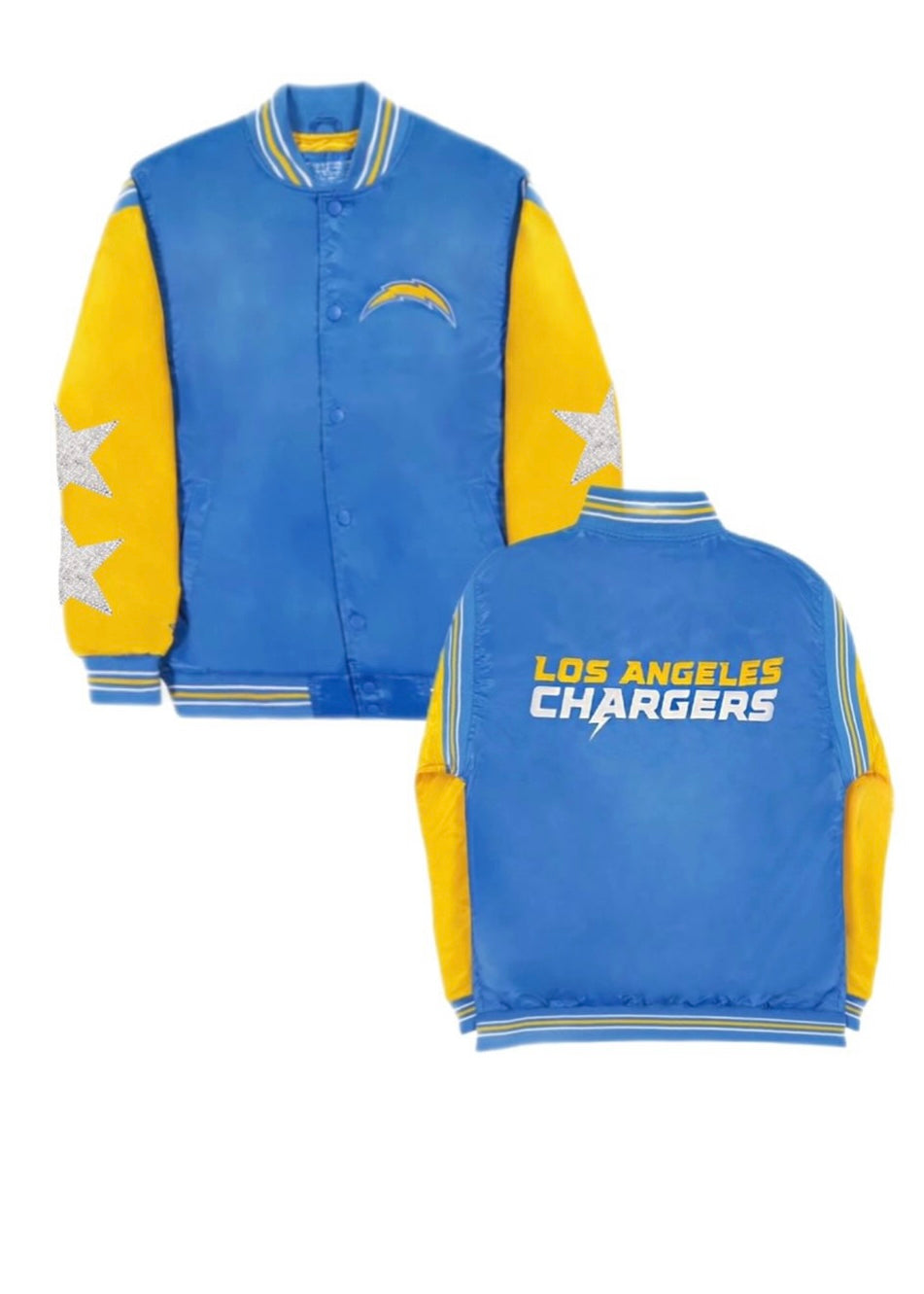 LA Chargers, NFL One of a KIND Satin Jacket with Crystal Star Design