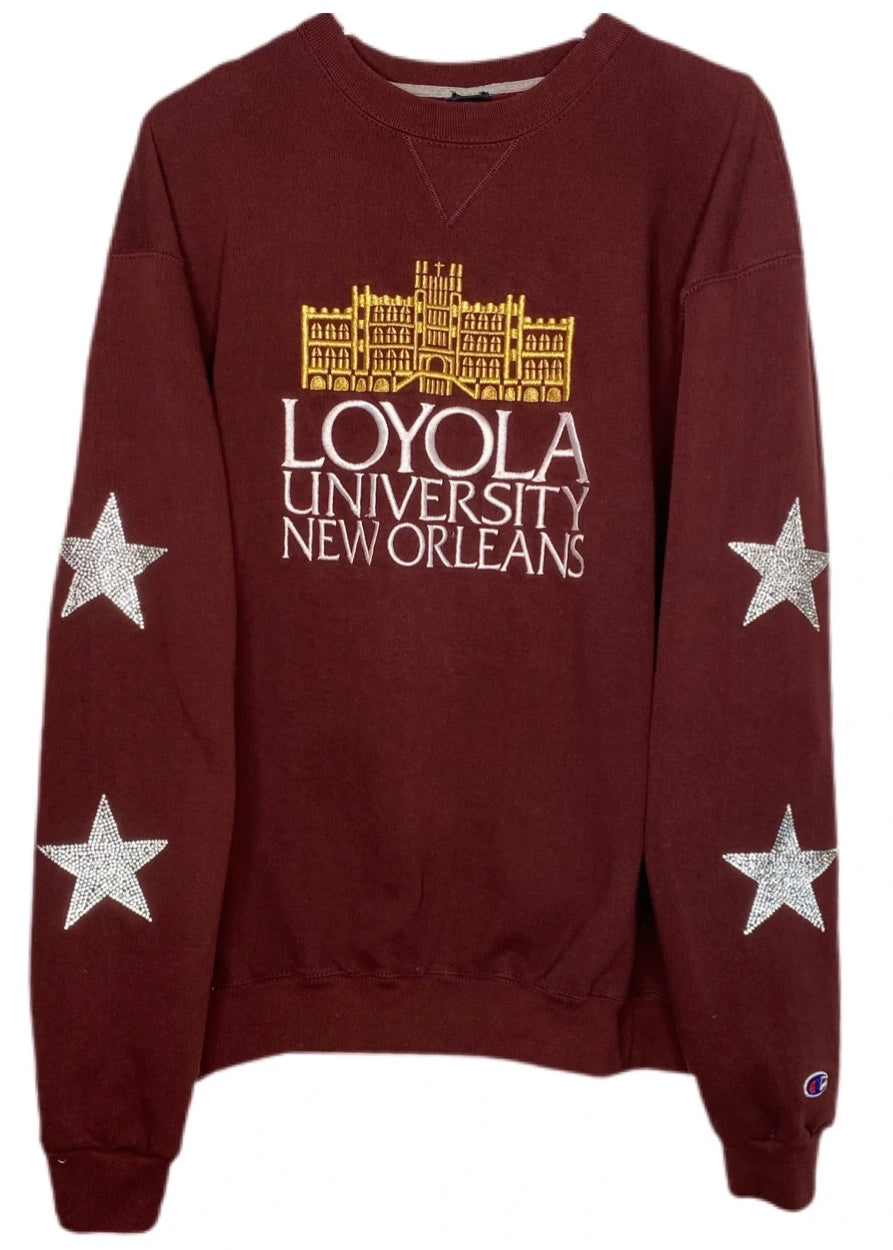 Loyola University New Orleans, One of a KIND Vintage Sweatshirt with Crystal Star Design