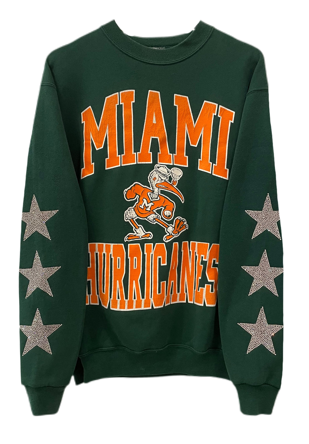 University of Miami, One of a KIND Vintage Miami Hurricanes Sweatshirt with Three Crystal Star Design