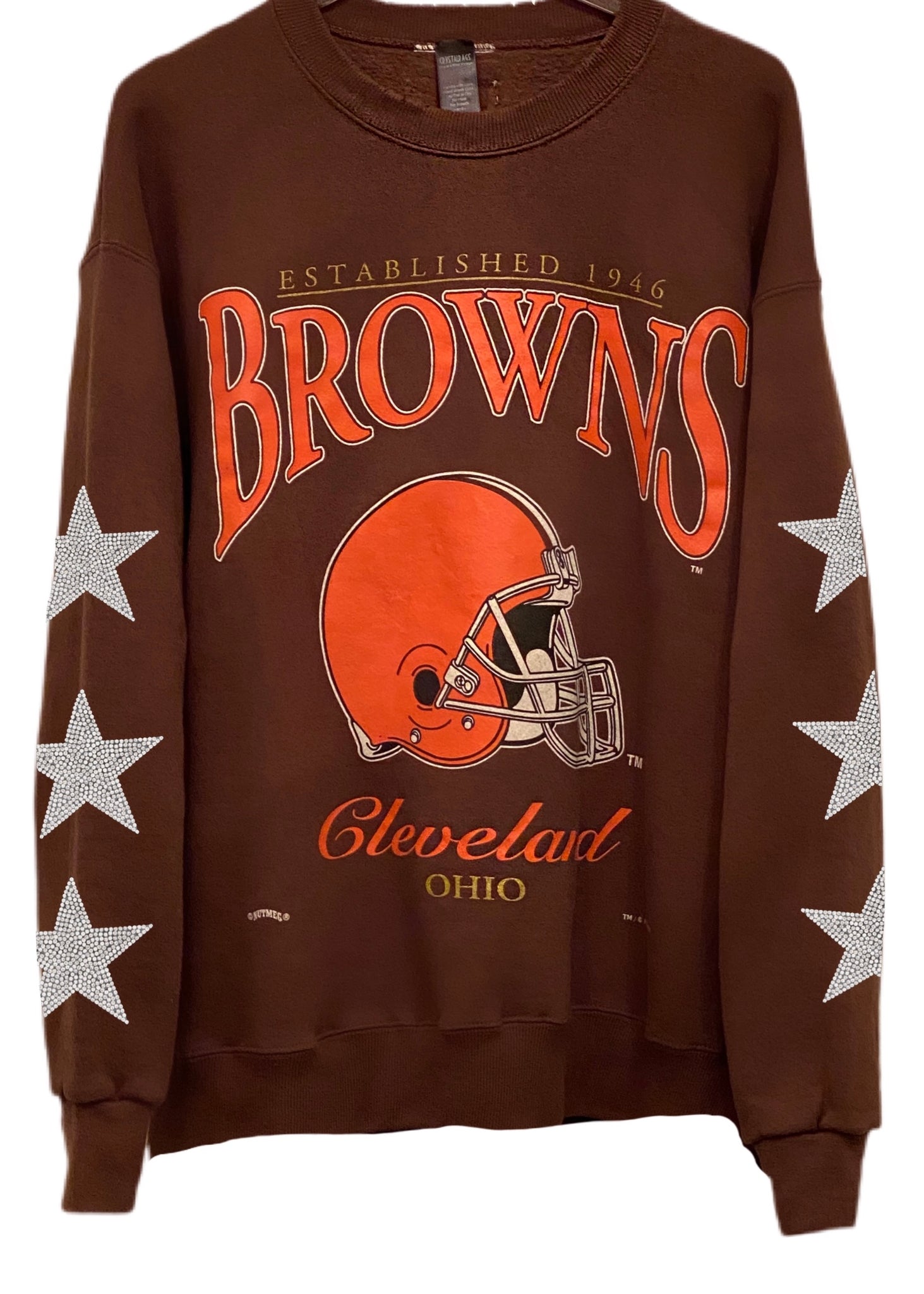 ShopCrystalRags Cleveland Browns, NFL One of A Kind Vintage Sweatshirt with Crystal Star Design