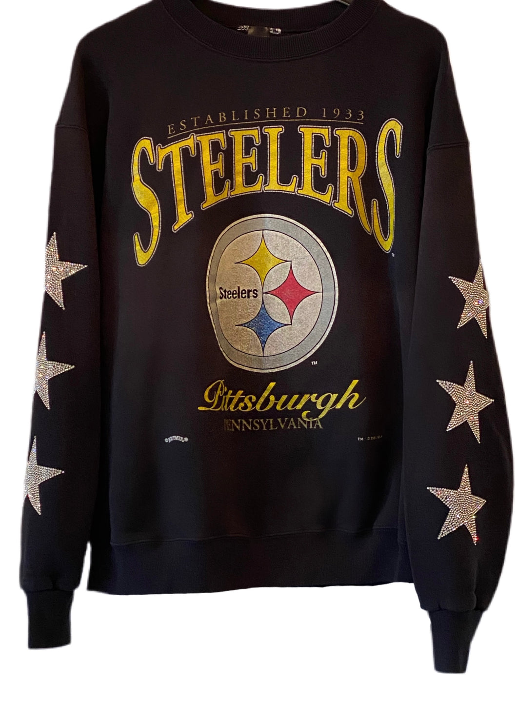 Pittsburgh Steelers, NFL One of a KIND Vintage Sweatshirt with Three Crystal Star Design