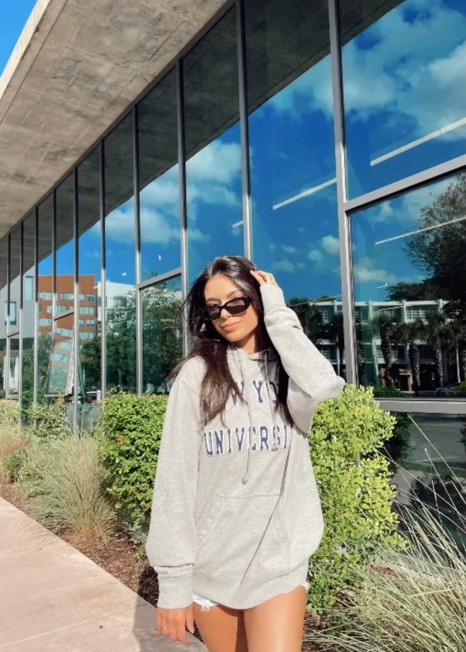 New York University, NYU One of a KIND Vintage Hoodie with Swarovski Crystal Starburst Arm Design