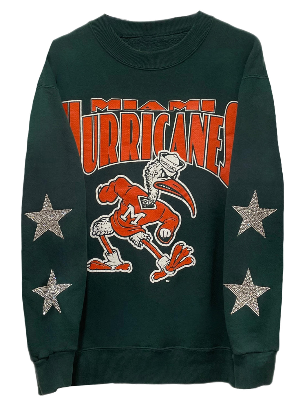 University of Miami, One of a KIND Vintage Miami Hurricanes Sweatshirt with Crystal Star Design  & Custom Crystal Name