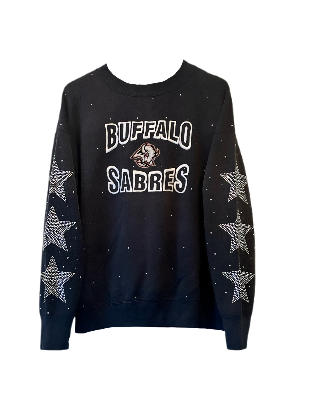 ShopCrystalRags Buffalo Sabres, NHL One of A Kind Vintage Sweatshirt with Crystal Stars Design