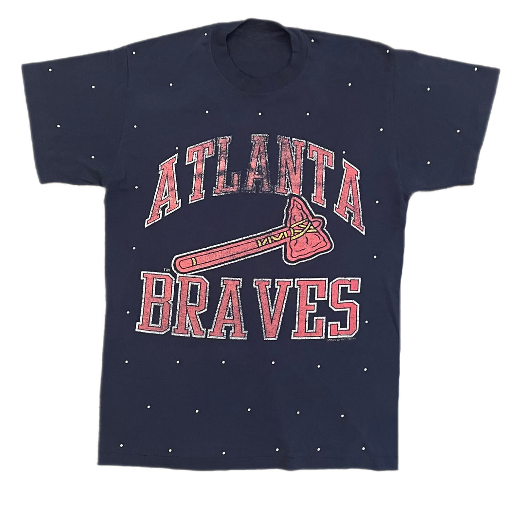 Atlanta Braves, MLB One of a KIND Vintage Tee with Overall Crystal Design