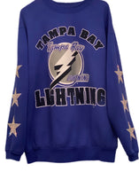 Load image into Gallery viewer, Tampa Bay Lightning, NHL One of a KIND Vintage Sweatshirt with Three Crystal Star Design, Custom Crystal Name &amp; Number
