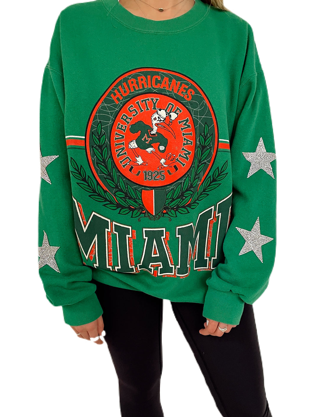 University of Miami, One of a KIND Vintage UM Hurricanes Sweatshirt with Crystal Star Design