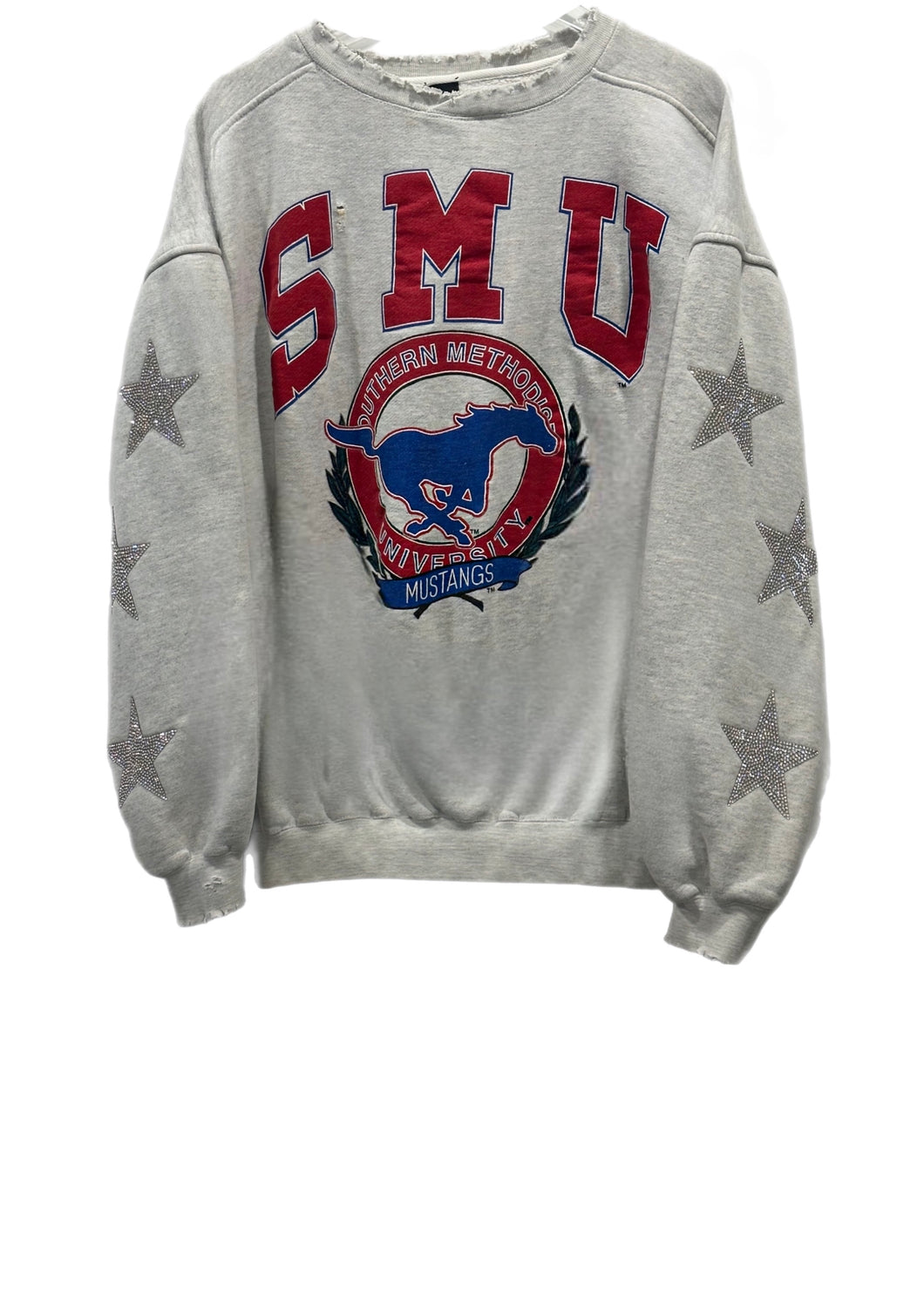 Southern Methodist University, One of a KIND Vintage Frayed SMU Sweatshirt with Three Crystal Star Design