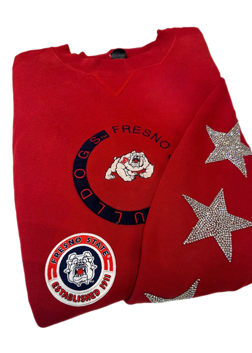 Fresno State, One of a KIND Vintage Bulldogs Sweatshirt with Three Crystal Star Design