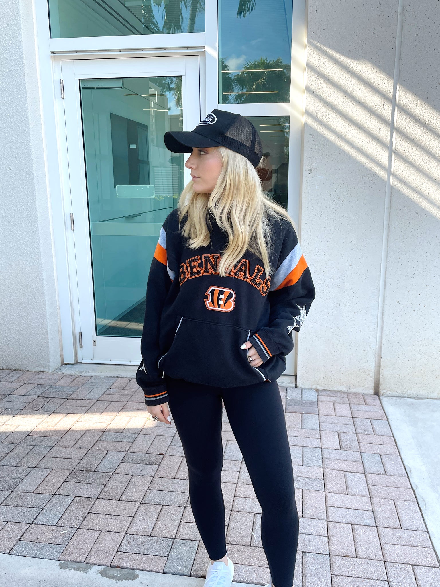 Cincinnati Bengals, NFL One of a KIND Vintage Cropped Hoodie with Three  Crystal Star Design