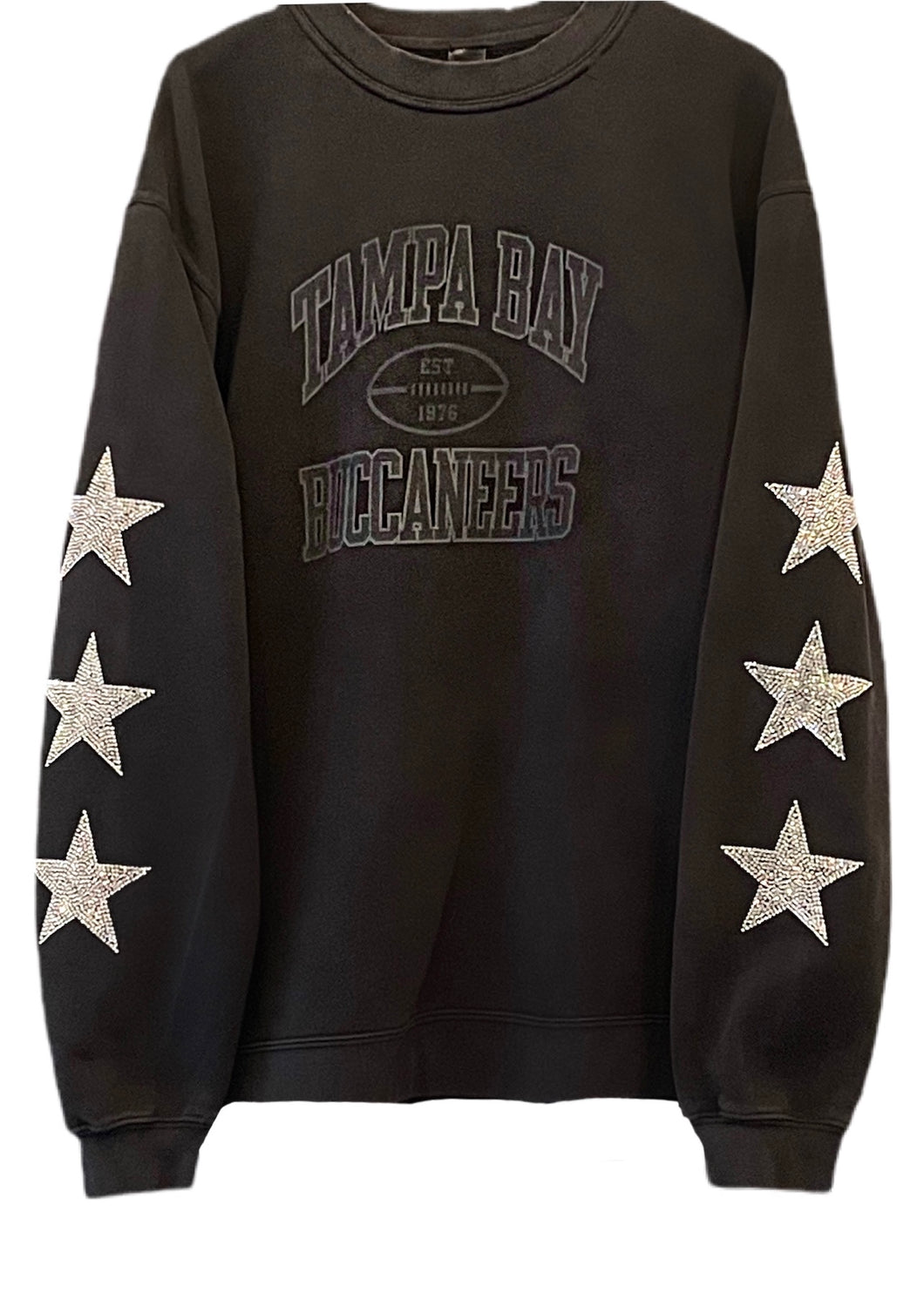 Tampa Bay Buccaneers, NFL One of a KIND Vintage Sweatshirt with Three Crystal Star Design with Custom Crystal Name & #