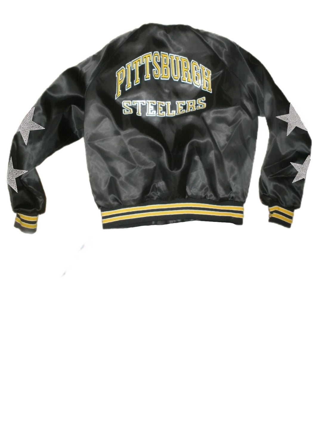 Pittsburgh Steelers, NFL “Rare Find” One of a KIND Vintage Satin Jacket with Crystal Star Design