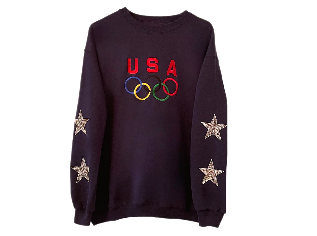 USA Olympics, One of a KIND Vintage Sweatshirt with Crystal Star Design