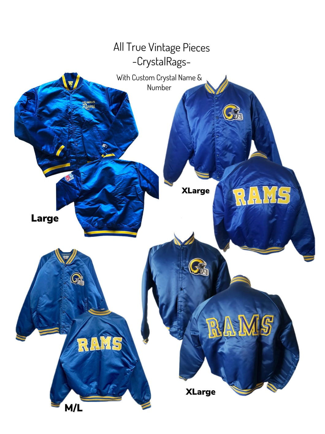 LA Rams, NFL One of a KIND Vintage Bomber Jacket with Custom Crystal Name & Number Design