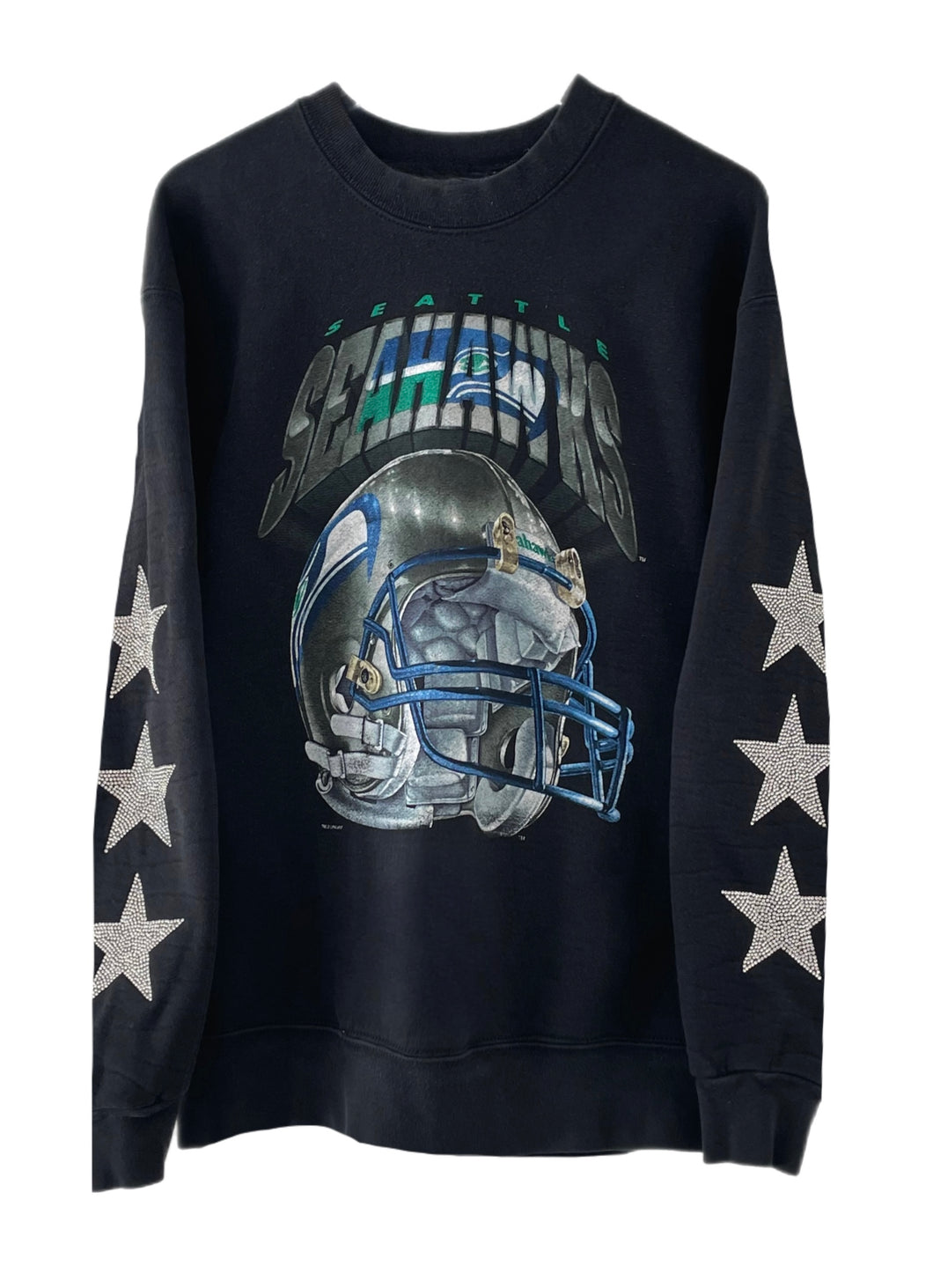 Seattle Seahawks, Football One of a KIND Vintage Sweatshirt with Three Crystal Star Design With Custom Name and Number