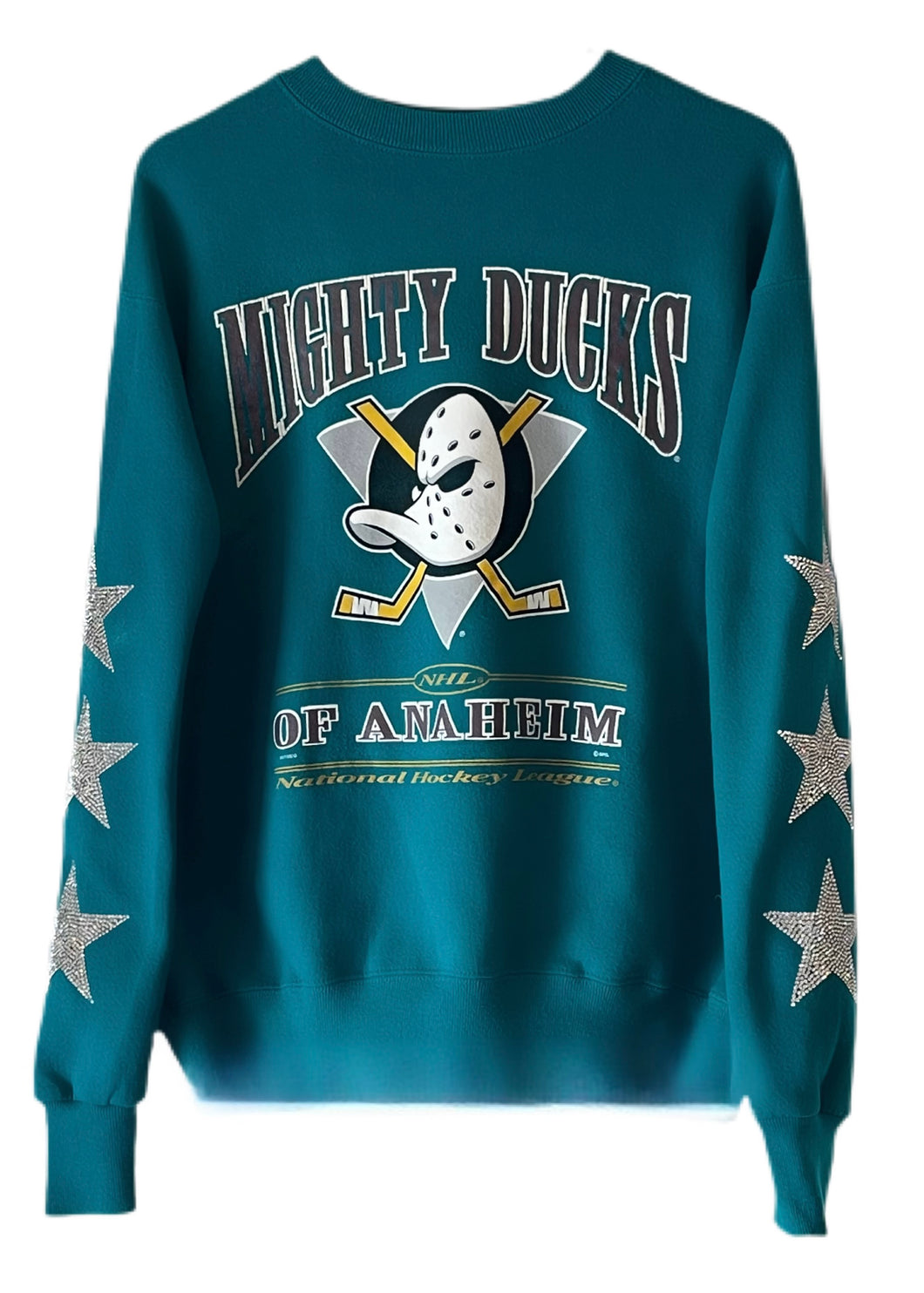 Anaheim Ducks, NHL “Rare Find” One of a KIND Vintage “Mighty Ducks” Sweatshirt with Three Crystal Star Design